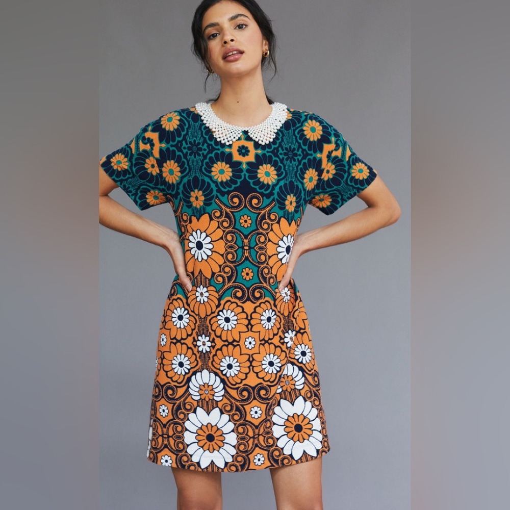Anthropologie Maeve Floral Shift Mini Dress Size XS